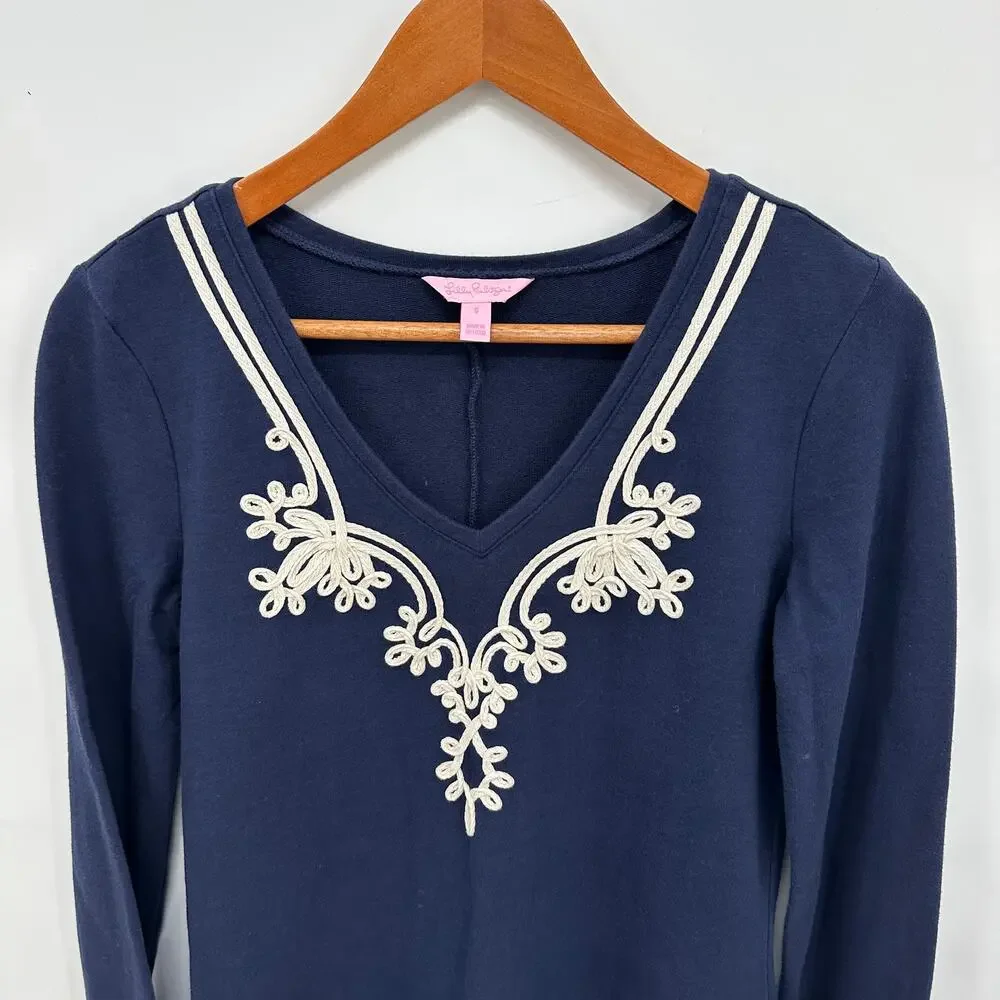 LILLY PULITZER NAVY Embroidered V-Neck Dress // S